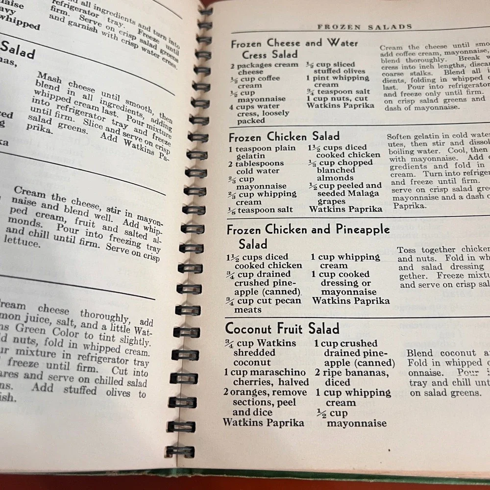 Vintage Watkins Salad Book Elaine Allen J.R. Watkins Co Spiral Bound Cookbook